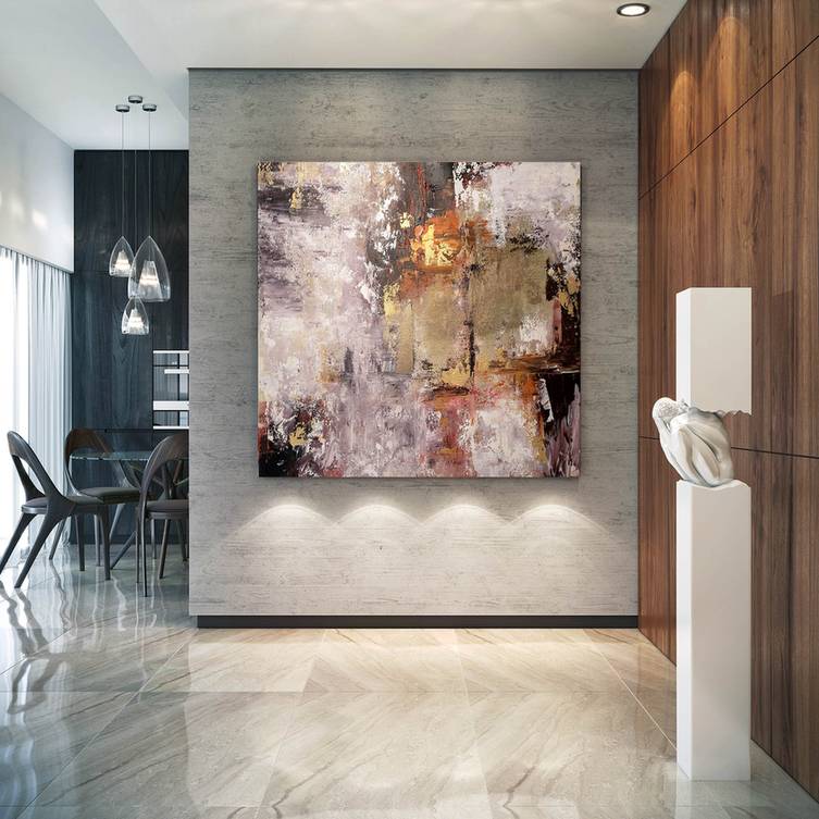 Brown Original Leaf Contemporary Abstract Canvas Wall Art 1PB1O